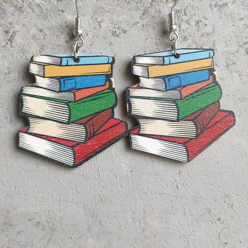 Halloween Horror Fiction Wood Book Cover Earrings for Women 2025 Newest Unique Halloween Jewelry Wholesale