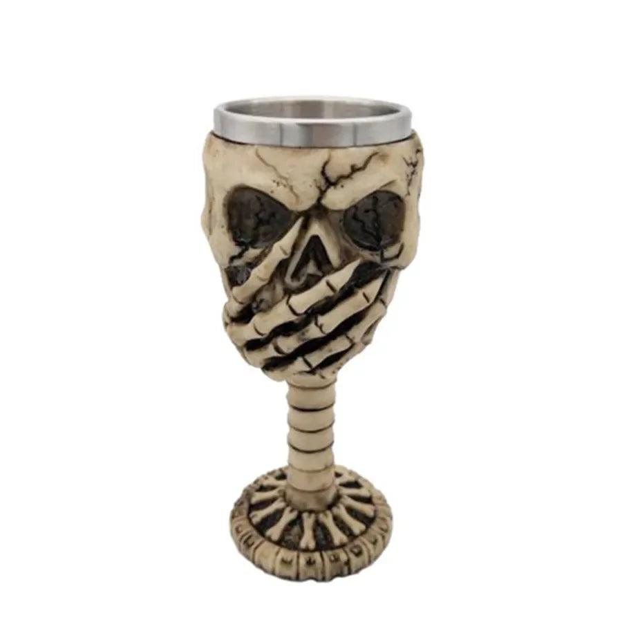 Creative 3D Skull Beer Mug Goblet Bowl Resin Stainless Steel Double Layer Coffee Mug Bar Kitchen Decor Cup Halloween Gift