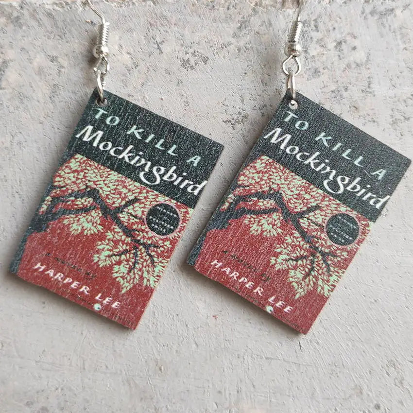 Halloween Horror Fiction Wood Book Cover Earrings for Women 2025 Newest Unique Halloween Jewelry Wholesale