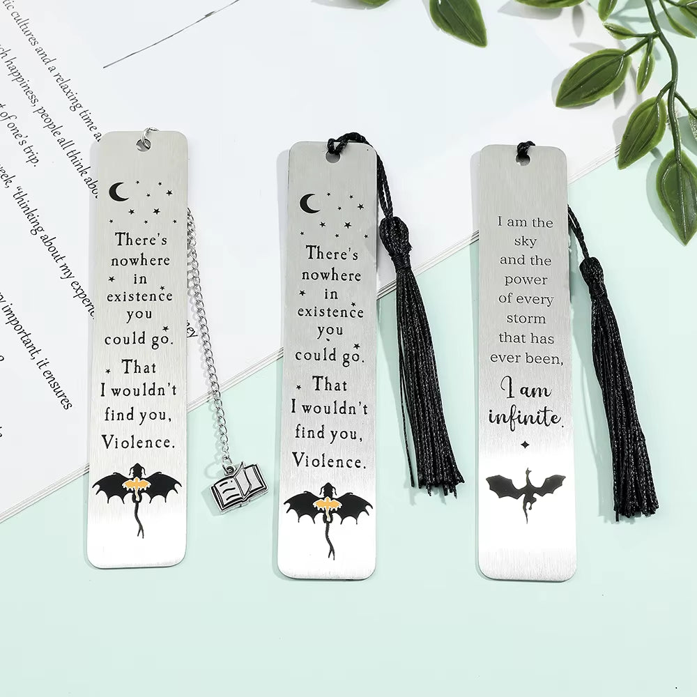 Fourth Wing Bookmark - Story Bookmark of the Dragon Knight Stainless Steel Pendant Bookmark Gothic Dragon Bookmark