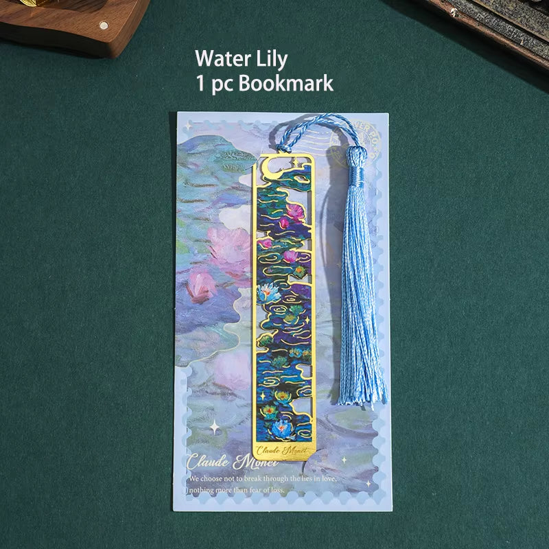 1 Pc Retro Floral Painting Metal Bookmark Hollow Bronzing Bookmark with Tassel Stationery Gifts for Book Club Reader