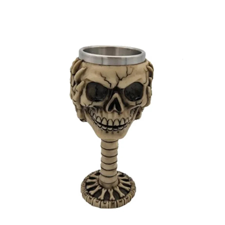 Creative 3D Skull Beer Mug Goblet Bowl Resin Stainless Steel Double Layer Coffee Mug Bar Kitchen Decor Cup Halloween Gift