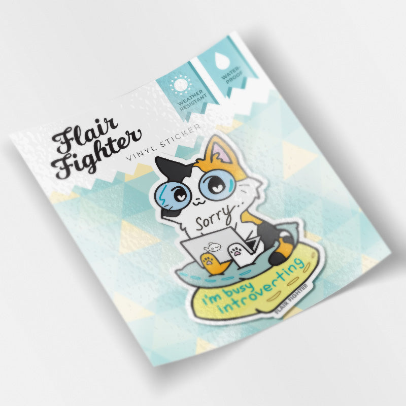 Sorry I'm Busy Introverting (Calico Cat) Vinyl Sticker-3