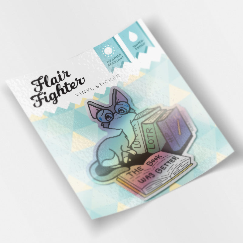 The Book Was Better (Cornish Rex Cat) Holographic Vinyl Sticker-3