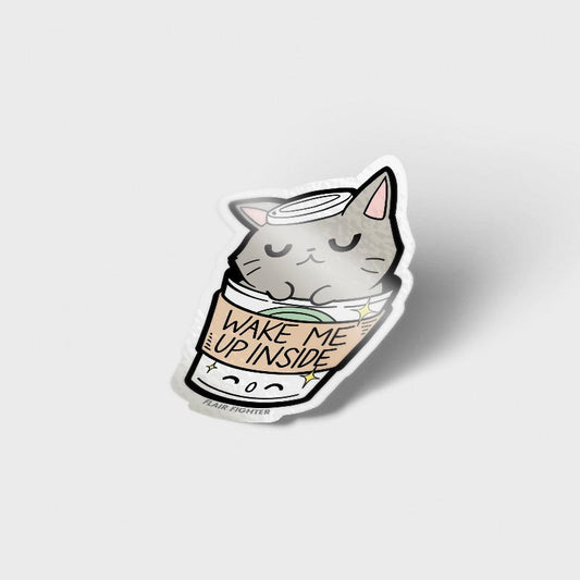 "Wake Me Up Inside" Coffee Cat Vinyl Sticker-1