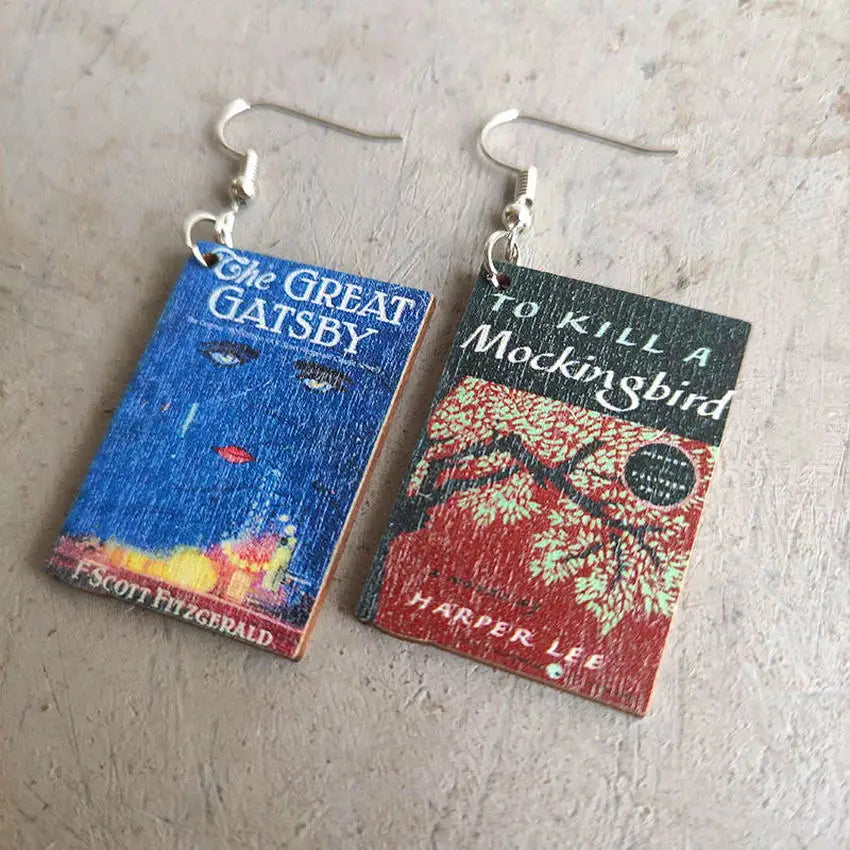 Halloween Horror Fiction Wood Book Cover Earrings for Women 2025 Newest Unique Halloween Jewelry Wholesale