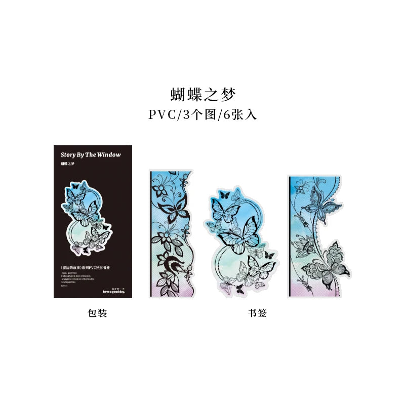 6 Pcs/Set Butterfly Feather Flower Dreamcatcher Bookmark PVC Matte Reading Book Mark Retro Book Page Marker Stationery Supplies