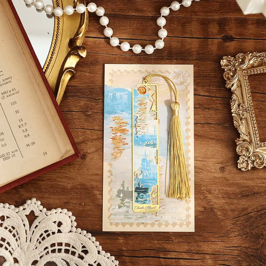 1 Pc Retro Floral Painting Metal Bookmark Hollow Bronzing Bookmark with Tassel Stationery Gifts for Book Club Reader