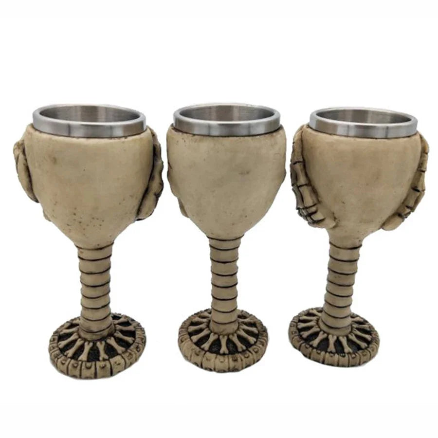 Creative 3D Skull Beer Mug Goblet Bowl Resin Stainless Steel Double Layer Coffee Mug Bar Kitchen Decor Cup Halloween Gift