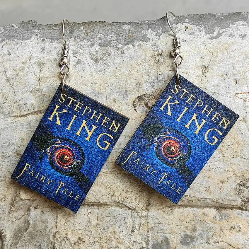 Halloween Horror Fiction Wood Book Cover Earrings for Women 2025 Newest Unique Halloween Jewelry Wholesale