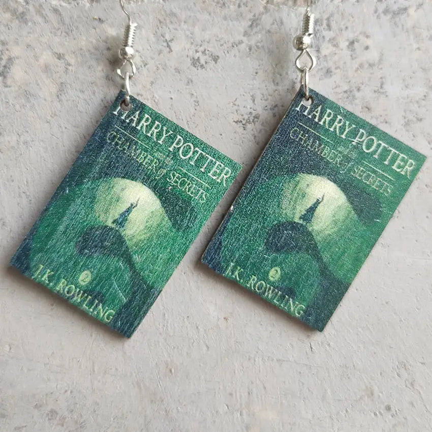 Halloween Horror Fiction Wood Book Cover Earrings for Women 2025 Newest Unique Halloween Jewelry Wholesale