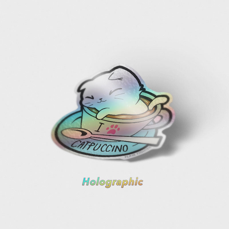 I Love Catpuccino Coffee Cat Holographic Vinyl Sticker-1