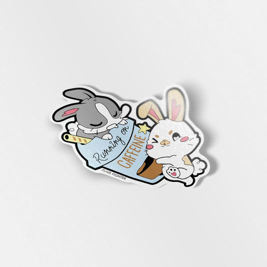 Running on Caffeine Bunnies Vinyl Sticker-0