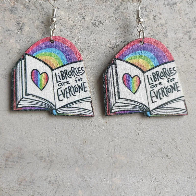 Halloween Horror Fiction Wood Book Cover Earrings for Women 2025 Newest Unique Halloween Jewelry Wholesale