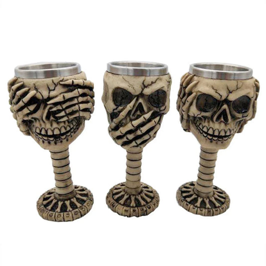 Creative 3D Skull Beer Mug Goblet Bowl Resin Stainless Steel Double Layer Coffee Mug Bar Kitchen Decor Cup Halloween Gift