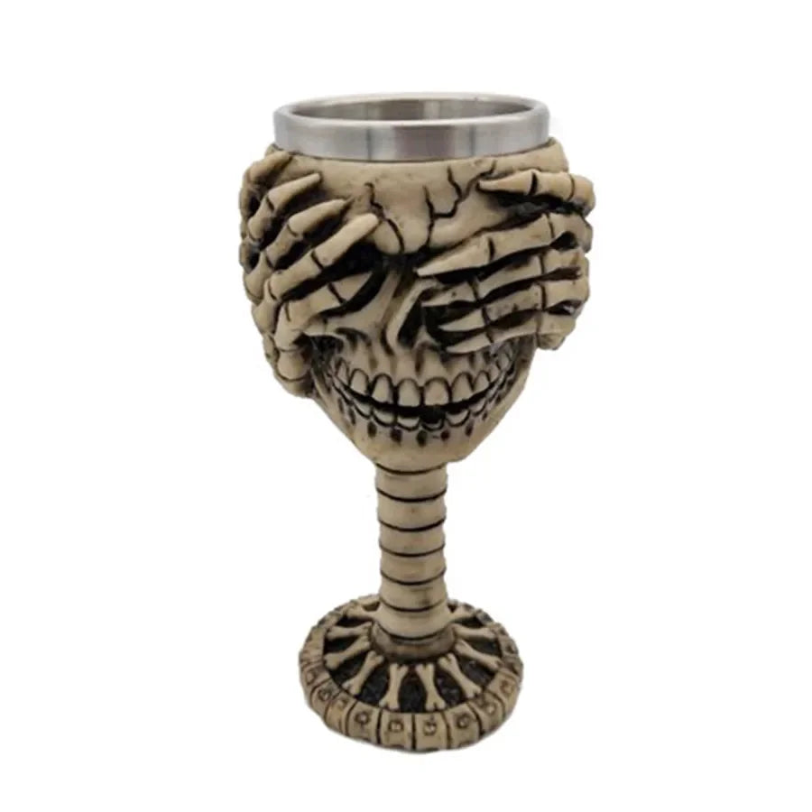 Creative 3D Skull Beer Mug Goblet Bowl Resin Stainless Steel Double Layer Coffee Mug Bar Kitchen Decor Cup Halloween Gift