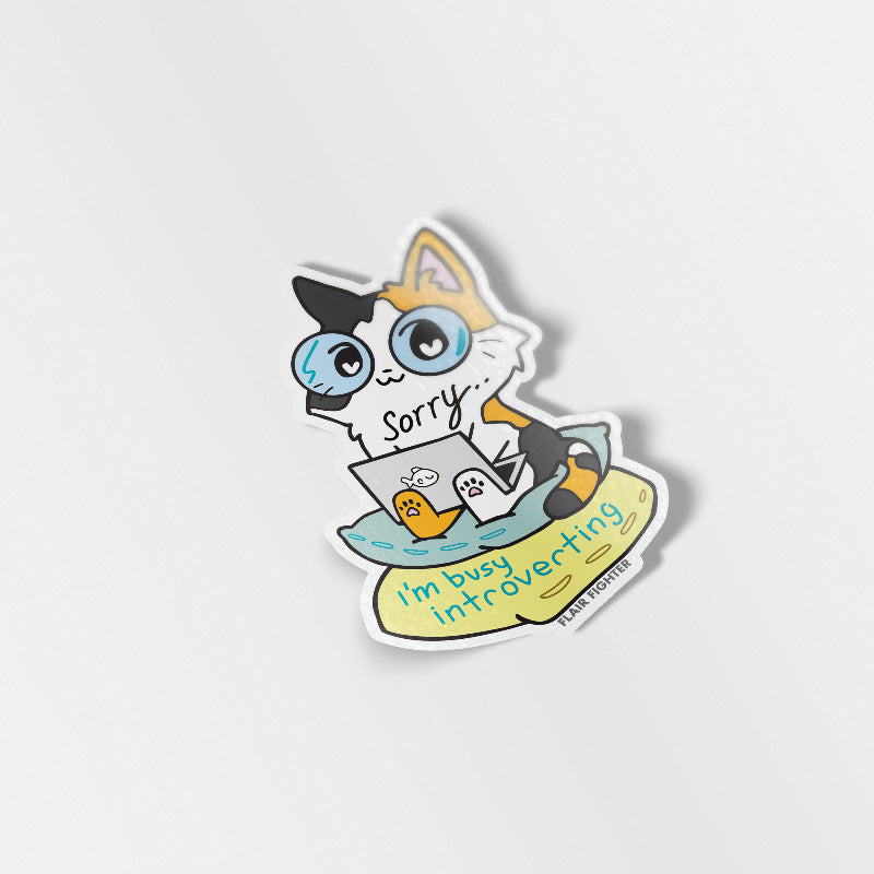 Sorry I'm Busy Introverting (Calico Cat) Vinyl Sticker-0