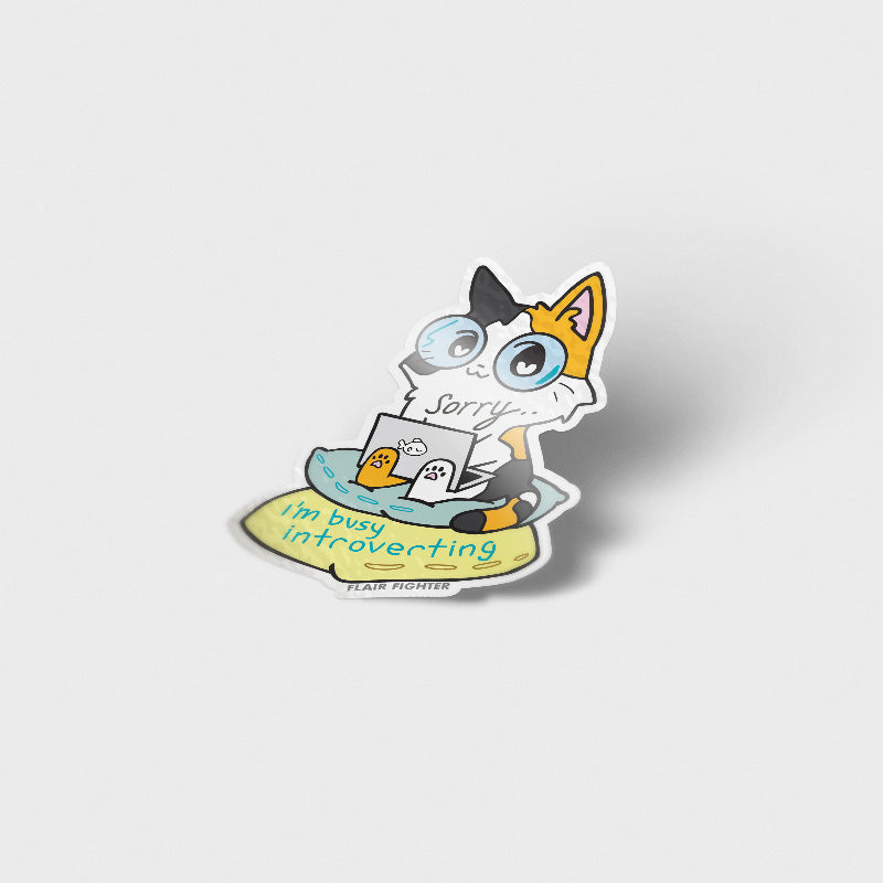 Sorry I'm Busy Introverting (Calico Cat) Vinyl Sticker-1