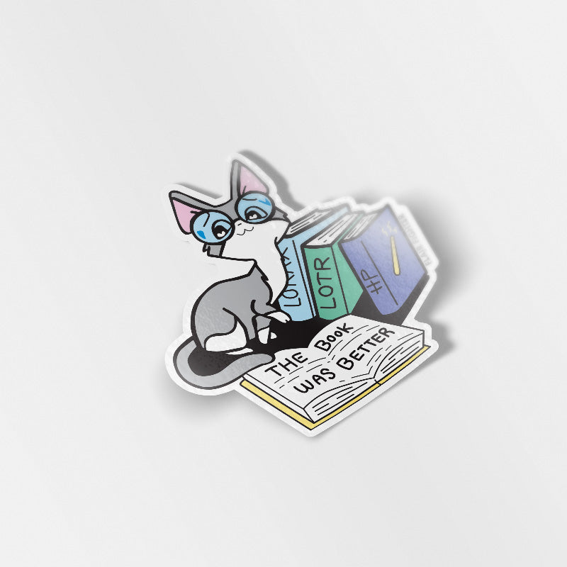 The Book Was Better (Cornish Rex Cat) Vinyl Sticker-0