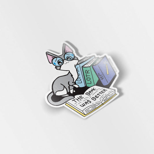 The Book Was Better (Cornish Rex Cat) Vinyl Sticker-0