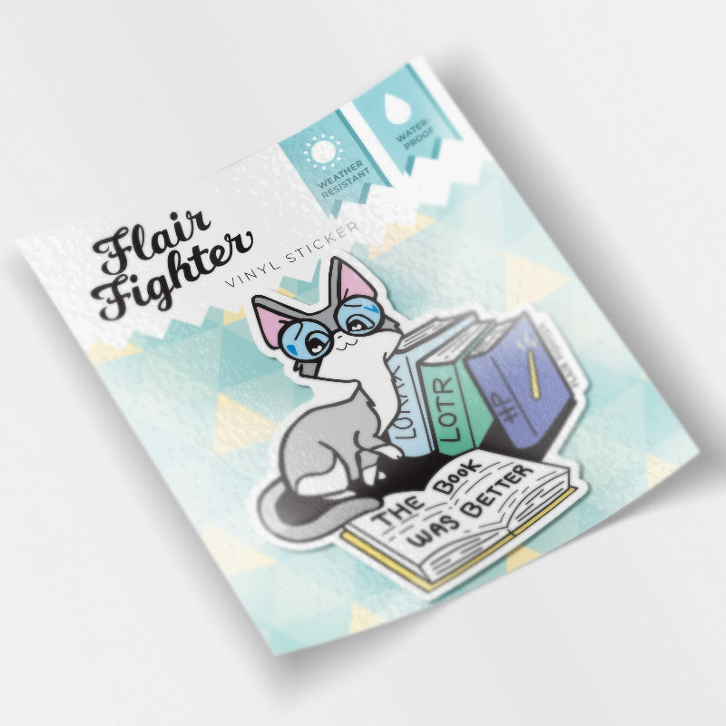The Book Was Better (Cornish Rex Cat) Vinyl Sticker-3